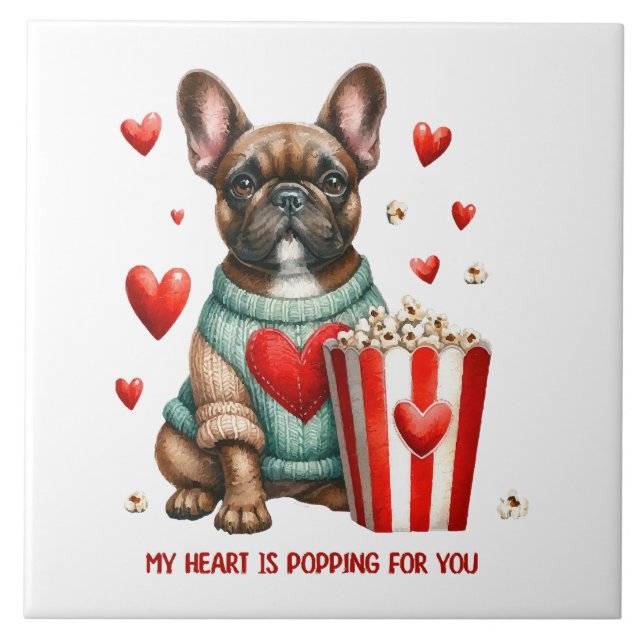 Cute French Bulldog Valentines Day heart Tile (Front)