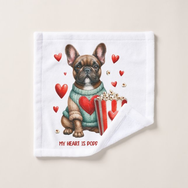 Cute French Bulldog Valentines Day heart Wash Cloth (Wash Cloth)