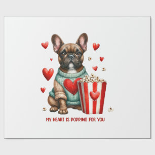 Cute French Bulldog Valentines Day heart Wrapping Paper