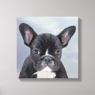 Cute French Bulldog Water Colour Art Painting Canvas Print
