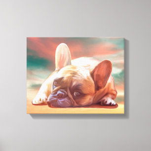 Cute French Bulldog Water Colour Art Painting Canvas Print