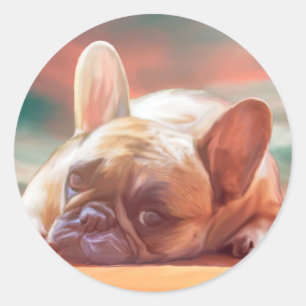 Cute French Bulldog Water Colour Art Painting Classic Round Sticker