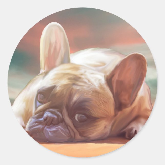 Cute French Bulldog Water Colour Art Painting Classic Round Sticker (Front)