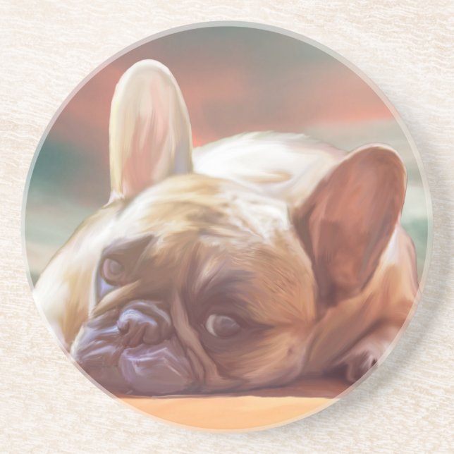 Cute French Bulldog Water Colour Art Painting Coaster (Front)