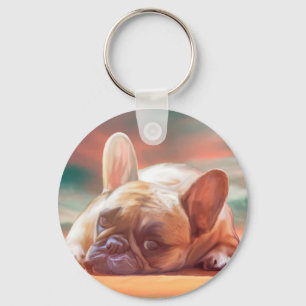 Cute French Bulldog Water Colour Art Painting Key Ring
