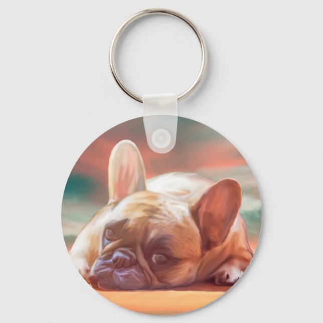 Cute French Bulldog Water Colour Art Painting Key Ring (Front)