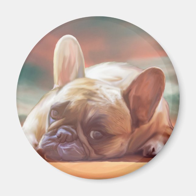 Cute French Bulldog Water Colour Art Painting Magnet (Front)