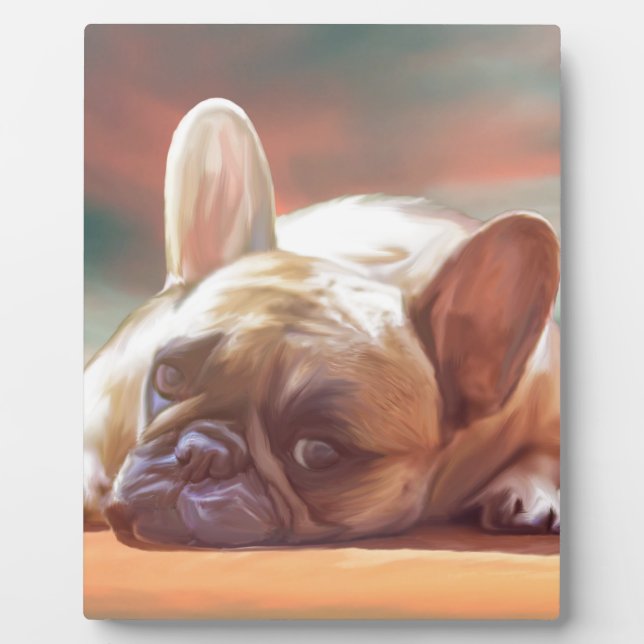 Cute French Bulldog Water Colour Art Painting Plaque (Front)