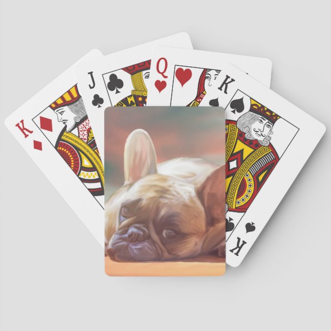 Cute French Bulldog Water Colour Art Painting Playing Cards (Back)