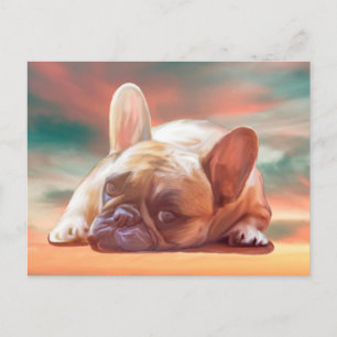Cute French Bulldog Water Colour Art Painting Postcard