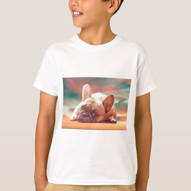 Cute French Bulldog Water Colour Art Painting T-Shirt (Front)
