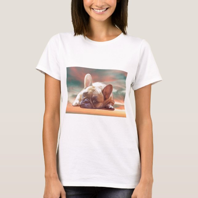 Cute French Bulldog Water Colour Art Painting T-Shirt (Front)