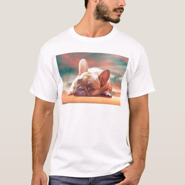 Cute French Bulldog Water Colour Art Painting T-Shirt (Front)