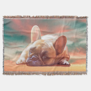 Cute French Bulldog Water Colour Art Painting Throw Blanket