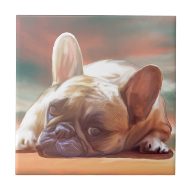 Cute French Bulldog Water Colour Art Painting Tile (Front)