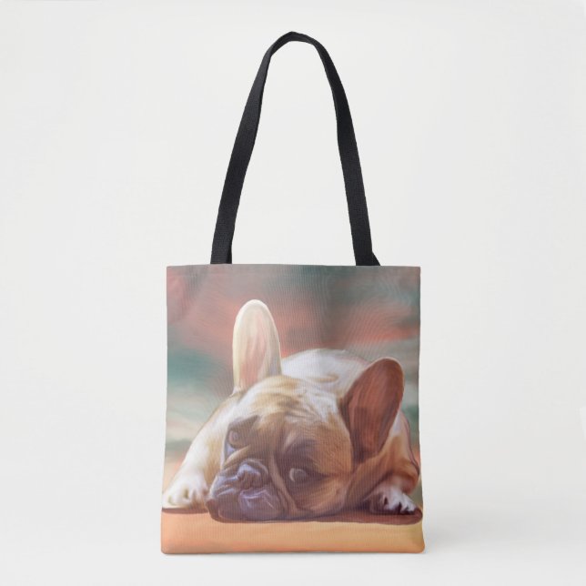 Cute French Bulldog Water Colour Art Painting Tote Bag (Front)