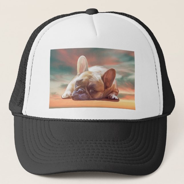 Cute French Bulldog Water Colour Art Painting Trucker Hat (Front)