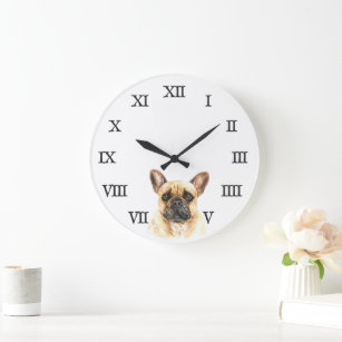 Cute French Bulldog Watercolor Illustration Large Clock