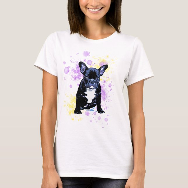 Cute French Bulldog Watercolor Inky T-Shirt (Front)