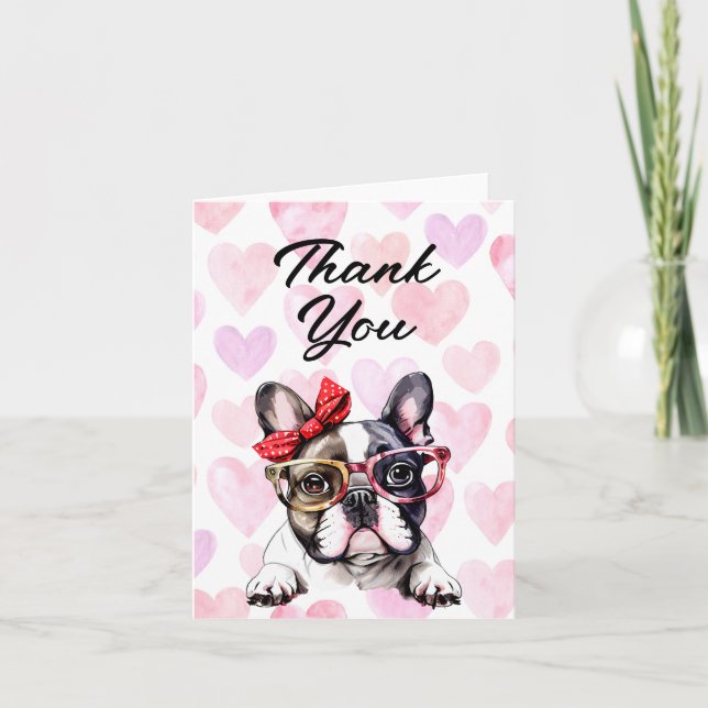 Cute French Bulldog Watercolor Thank You Card (Front)