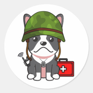 Cute French BullDog Wearing army helmet Classic Round Sticker