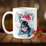 Cute French Bulldog wearing Christmas Santa hat Coffee Mug<br><div class="desc">The most adorable coffee mug featuring a French dog puppy wearing a Santa hat - current text reads Happy Holidays but you can easily change this. Perfect for anyone who loves dogs.</div>