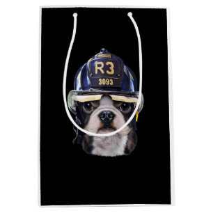 Cute French Bulldog Wearing Firefighter Helmet Medium Gift Bag