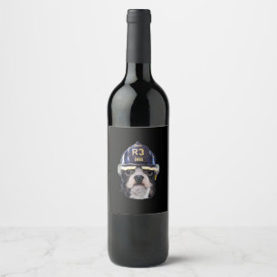 Cute French Bulldog Wearing Firefighter Helmet Wine Label