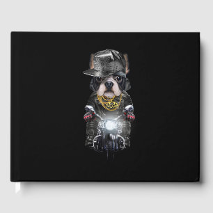 Cute French Bulldog wearing Hip Hop Cap Riding Guest Book