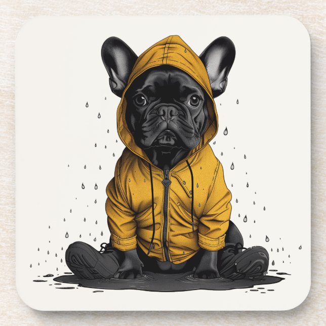 Cute French Bulldog Wearing Raincoat Coaster (Front)