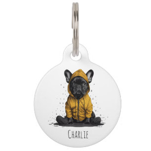 Cute French Bulldog Wearing Raincoat Pet Tag