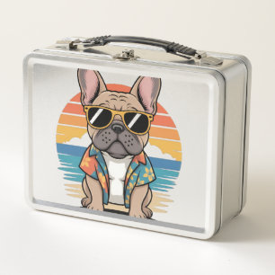 Cute French Bulldog wearing sunglasses Metal Lunch Box