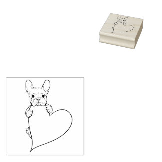 Cute French Bulldog with a Heart Rubber Stamp