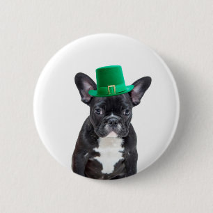 Cute French Bulldog with Hat St. Patrick's Day 6 Cm Round Badge