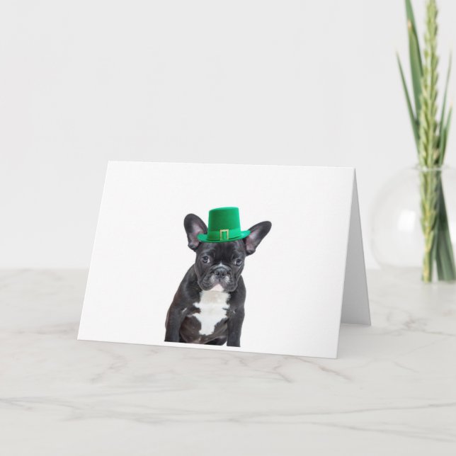 Cute French Bulldog with Hat St. Patrick's Day Card (Front)