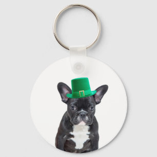 Cute French Bulldog with Hat St. Patrick's Day Key Ring
