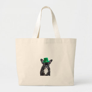 Cute French Bulldog with Hat St. Patrick's Day Large Tote Bag
