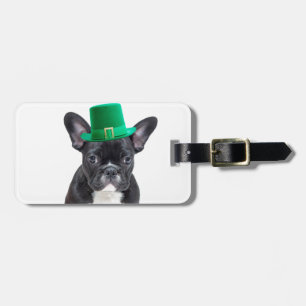 Cute French Bulldog with Hat St. Patrick's Day Luggage Tag