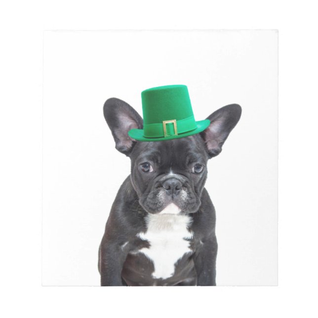 Cute French Bulldog with Hat St. Patrick's Day Notepad (Front)