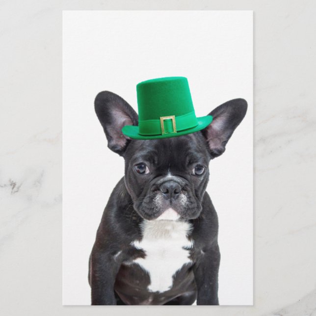 Cute French Bulldog with Hat St. Patrick's Day Stationery (Front)
