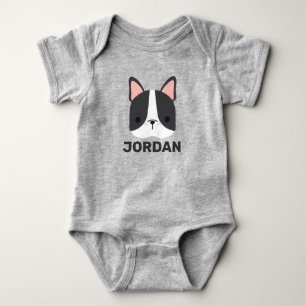 Cute French Bulldog with Personalised Name Baby Bodysuit