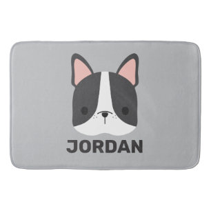 Cute French Bulldog with Personalised Name Bath Mat