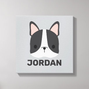 Cute French Bulldog with Personalised Name Canvas 