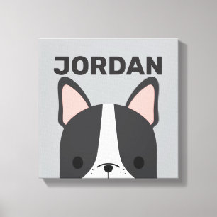 Cute French Bulldog with Personalised Name Canvas  Print
