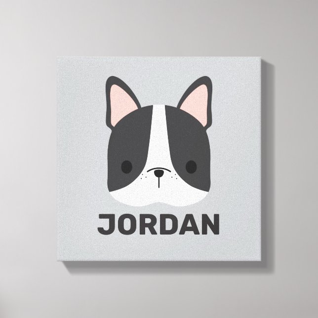 Cute French Bulldog with Personalised Name Canvas  Print (Front)