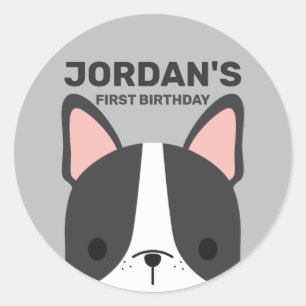 Cute French Bulldog with Personalised Name Classic Round Sticker