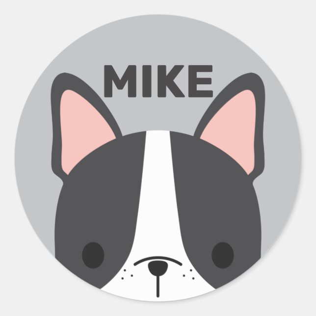 Cute French Bulldog with Personalised Name Classic Round Sticker (Front)