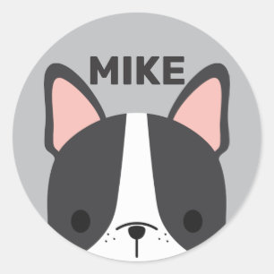 Cute French Bulldog with Personalised Name Classic Round Sticker