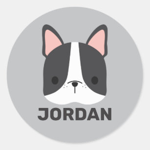 Cute French Bulldog with Personalised Name Classic Round Sticker