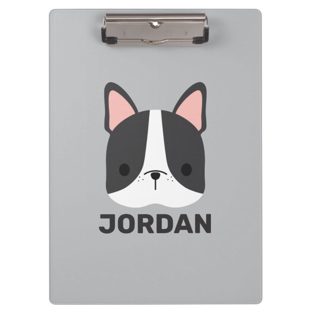 Cute French Bulldog with Personalised Name Clipboard (Front)